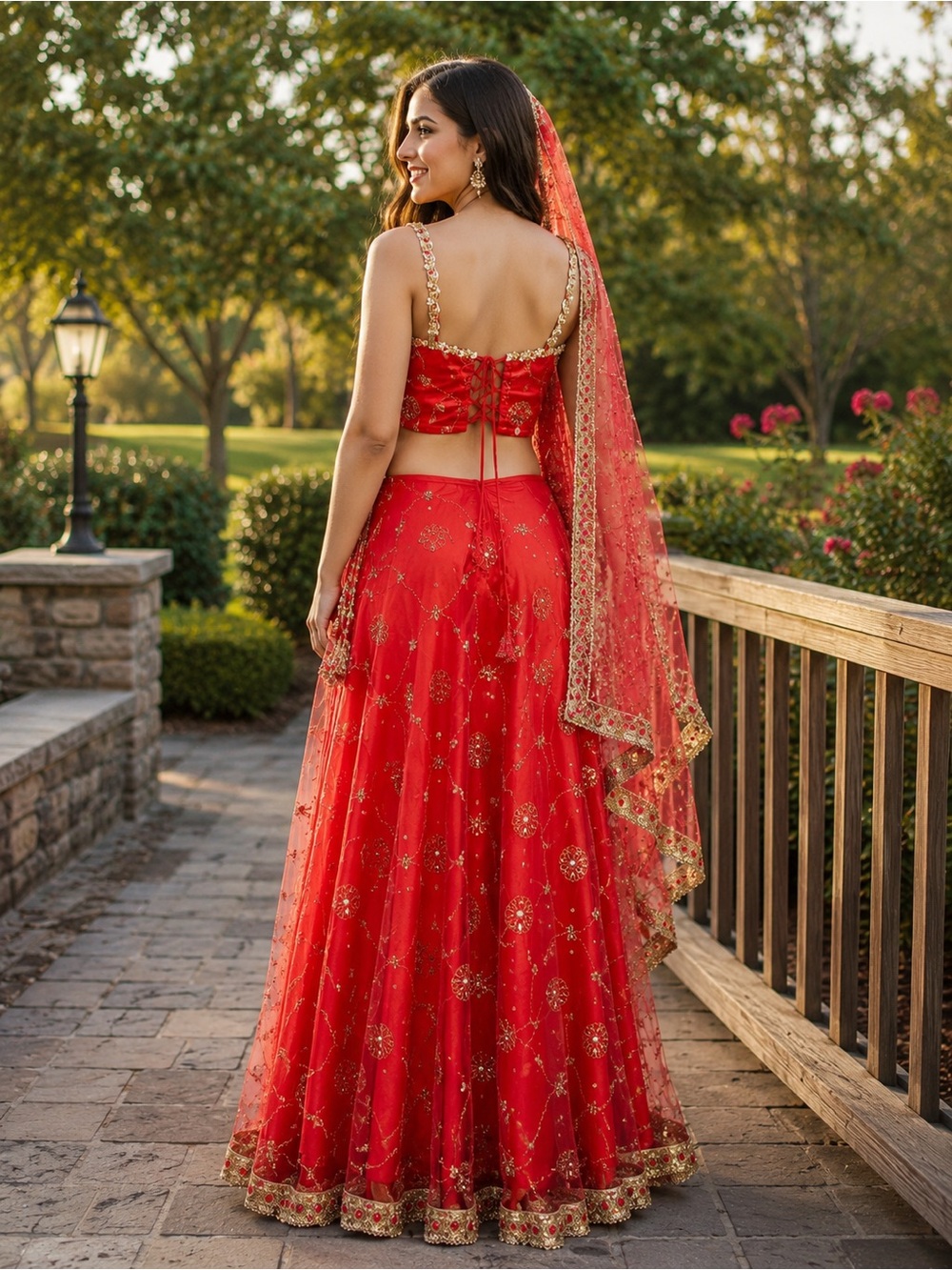 Red Embellished Maxi Skirt — Elegant Festive Flare India lehenga set